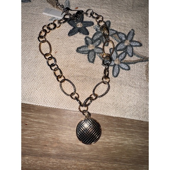 White House Black Market Gold & Silver Tone Link Pendant Necklace - Picture 2 of 5